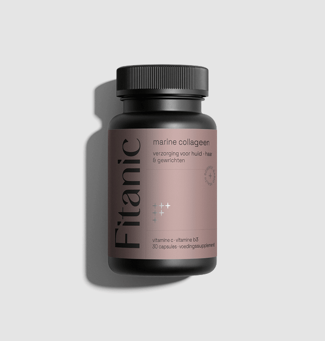 Fitanic marine collagen supplement bottle for skin, hair, and joint care with vitamins C and B3